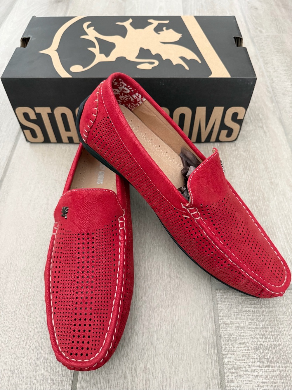 Stacy Adams Red Perforated Leather Slip-On Loafers- New in box
